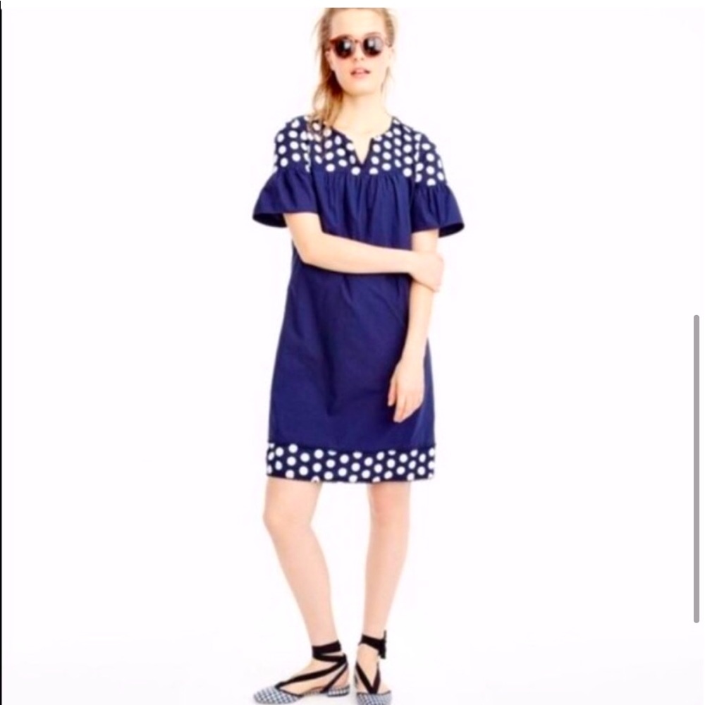 J. crew polka dot navy blue dress size 2